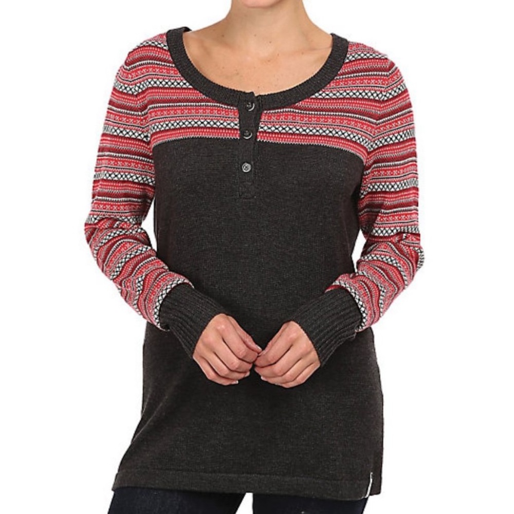 Woolrich Avalanche Henley Grey & Red Sweater Size Large EUC